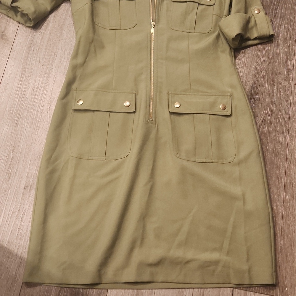 Sharagano Olive Green Zip-Up Dress - Picture 3 of 6